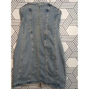 garage halter denim dress Denim Straight Halter Dress Blue